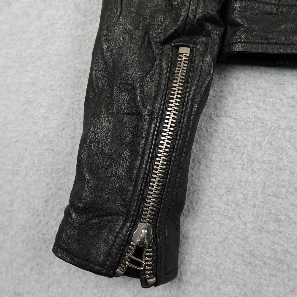 JOES Sheep Leather Jacket Black Biker Moto Zippered Women's Small Cropped Punk - Picture 12 of 16